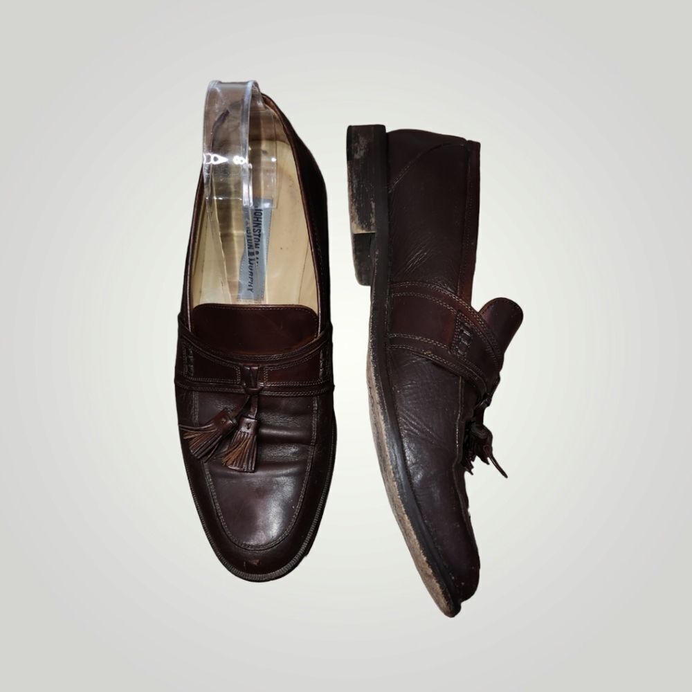 JOHNSTON & MURPHY MADE IN ITALY BROWN LEATHER MENS TASSEL LOAFERS SHOES …